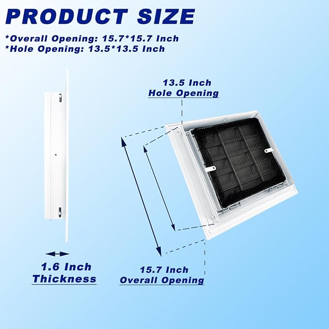 16"*16" Gable Vent,Aluminum Alloy Wall Vent Shed Vents,with Removable Strainer and 180 Degree Opening Angle.Ideal for Attic,Shed,Garage,Play House,Coop.[Inside Dimensions:13.3"w X 13.3"h]-White 2 Pack