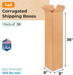 Tall Moving & Shipping Boxes 8x8x36 inches (10-Pack) - Extra Strength 200 lb vs Regular - Corrugated Durable Packing Boxes - Cardboard Box for Shipping - Eco Shipping Box by IDL Packaging