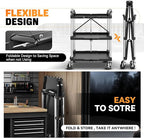 Auto Dynasty 3-Tier Folding Utility Cart with Wheels Lockable, 265LB Heavy Duty Collapsible Service Cart Foldable Rolling Carts for Home, Garage, Warehouses, Restaurants, Workshops