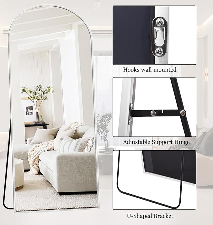 Large 71"x30" Arched Full Length Mirror White Floor &Standing for Bedroom &Living Room & Wall Mounted Mirror Full Body Mirrors Hanging or Leaning.