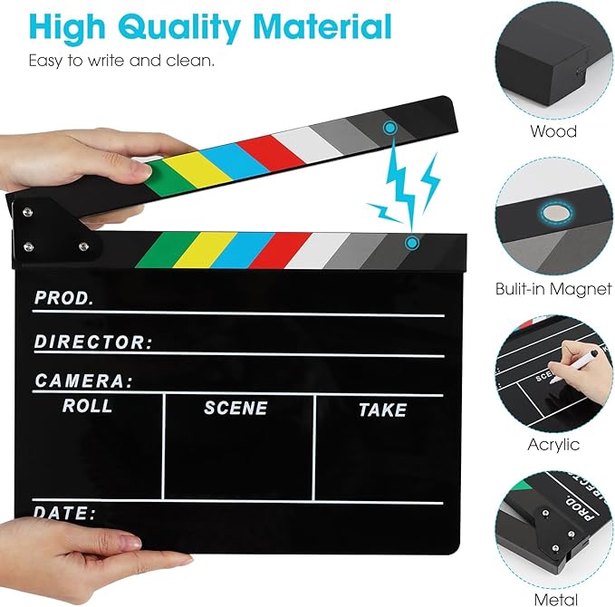 Acrylic Movie Film Directors Clapboard, Photography Video TV Cut Action Scene Slate Clapper Board Props, Black