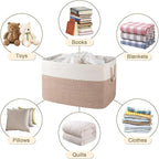 95L Extra Large Blanket Basket with Lid, 24" x 16.9" x 14.2" Woven Storage Basket for Living Room, Rectangle Nursery Blanket Storage for Toys, Towels, Dirty Clothes, Yellow & White