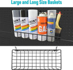 G.CORE Large Peg Board Baskets - 2 Pack Metal Shallow Tray Shelves for 1/4 Pegboards - Spray Bottle Holders Can Organizers for Garage Workbench Shop Hobby Craft Tool Organization (Black)