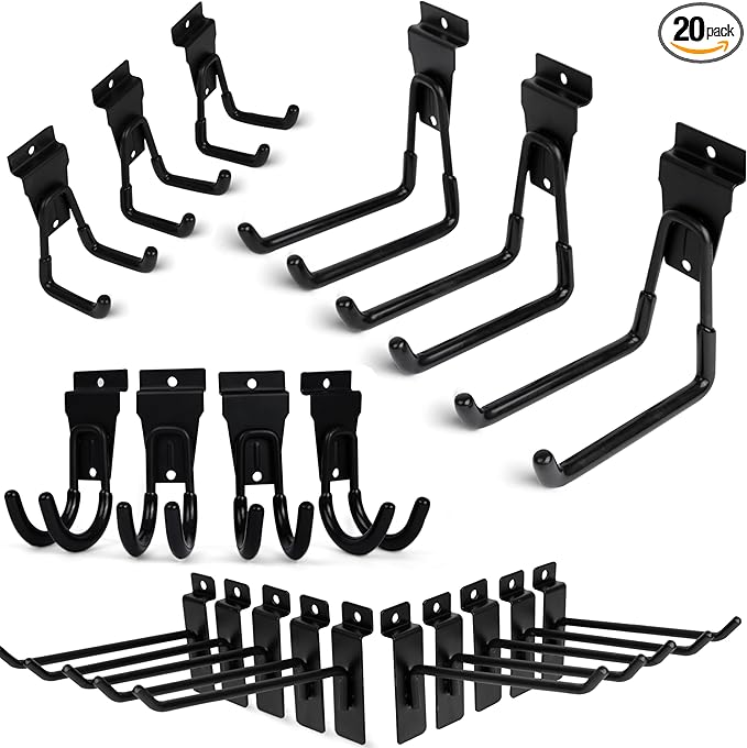FELLER Slatwall Hooks Heavy Duty - Premium 20 Pack for Proslat & Slatwall Accessories - Durable Double & Single Slat Wall Hooks with 4X Toughness and Rubber Grip