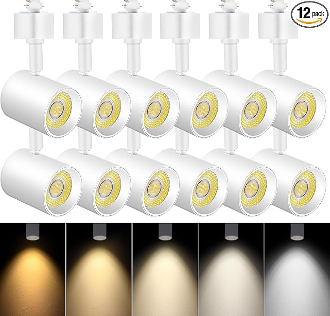 VANoopee 12 Pack 5-Color LED Track Lighting Heads H Type Track Light Heads Dimmable, 2000K 3000K 4000K 5000K 6000K Adjustable, Flicker Free CRI90+ 24° 10W 800lm, White