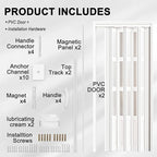 37-48 x 80in Accordion Doors Interior Folding Door, White PVC Accordion Door with 4 Frosted Acrylic Glass with Upgraded Roller & Handle & Complete Hardware, for Closet Bathroom Doorways