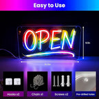 Open Signs for Business, LED Neon Open Sign Lighted Open Lights for Business Window Door Wall Hanging Coffee Snack Bar Restaurant Barbershop Retails Store Shop, USB Power & Dimmab