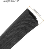 MECCANIXITY Braided Cable Sleeves Heat Shrinkable Fabric Sleeving, 1 1/4" 10ft Black 2:1 Ratio Heat Shrinkable Cord Protector for Harness Cable, Network Cable Protection, Cable Management