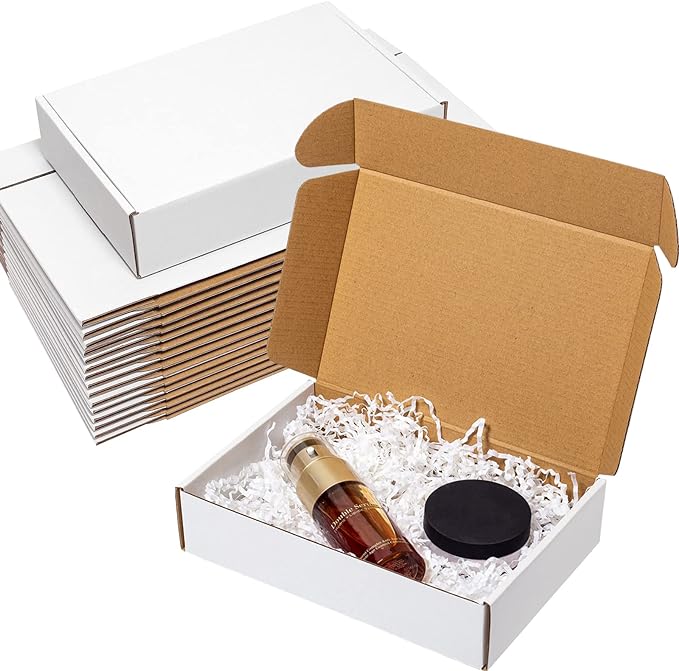 Shipping Boxes 9x6x2" 25 Pack - White Corrugated Cardboard Mailing Box for Small Business - Literature Mailer Packaging Supplies