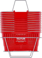 VEVOR Shopping Basket Set, 12 x 21L Durable Plastic Grocery Basket with Metal Handle and Stand, 16.73 x 12.01 x 8.58 inch Portable Shop Basket for Retail Store Supermarket Grocery Shopping, Red