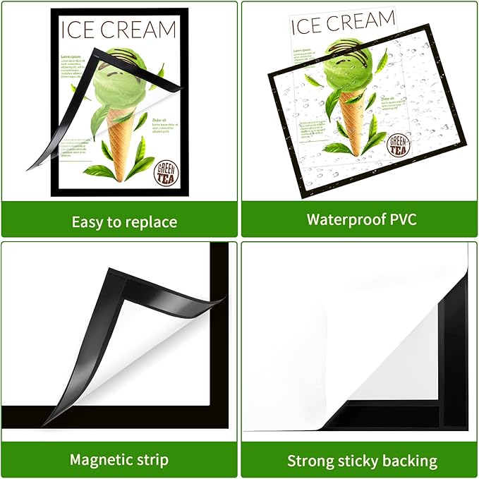 32 Pieces 8 x 11.5 Inch Magnetic Sign Holder Magnetic Display Frame Self Adhesive Display Frame Magnetic Double Sided Picture Frames A4 Notice Window Sign Holder for Refrigerator Office Door Glass