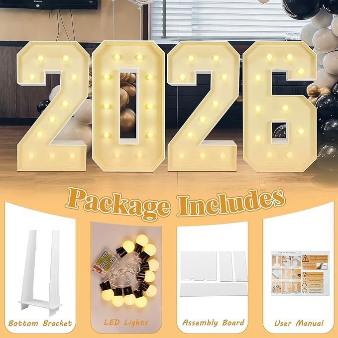 Marquee Light Up Numbers: 4FT Large Decorative Letters Signs for Party Decorations Baby Shower Birthday Wedding Engagement Anniversary, 4 Feet Tall Pre-Cut DIY Foamboard Number 8 - Easy to Assemble