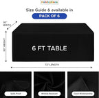 HolidayIdeas Fitted Black Rectangle Table Cloths 6ft Table Cover for Vendor Booth Display, Banquet, Trade Show,30x72 Inch, 6 Pcs