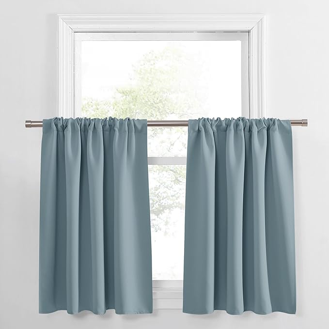 PONY DANCE Dusty Blue Window Curtains 36 inch Length, Thermal Insulated Blackout Kitchen Curtains for Small Window, Short Black Out Drapes for Cafe Bedroom(2 Panels Set, Uranian Blue, 42 inches Wide)