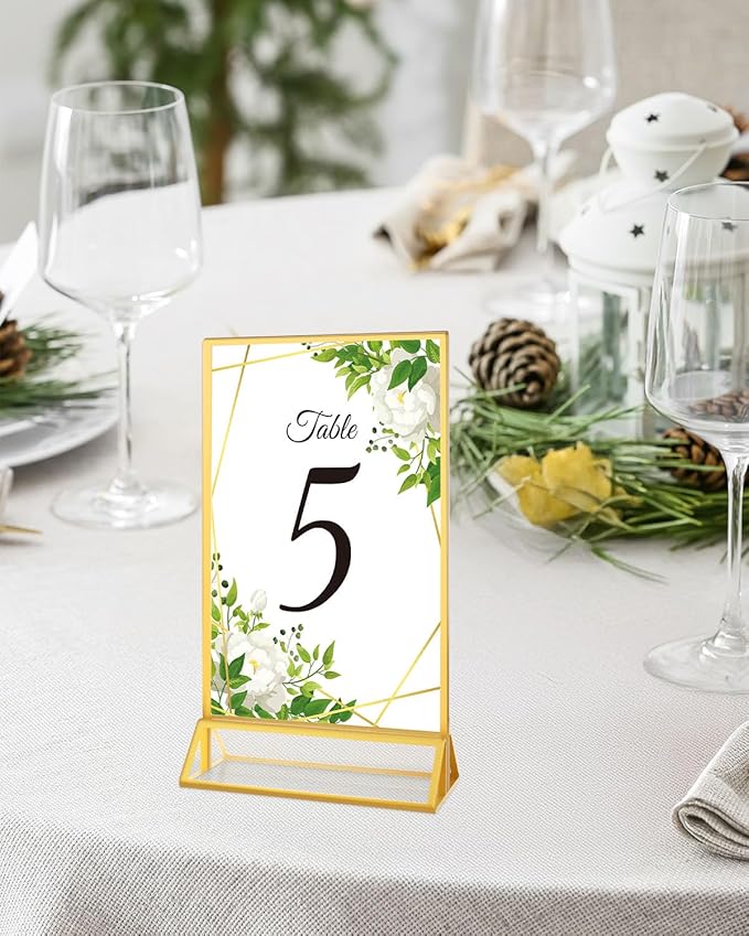 24 Pack Gold Acrylic Sign Holders 4x6, Double Sided Vertical Stand Clear Picture Frame Stands, Wedding Table Number Holders, Menu Flyer Display Stands for Party, Home, Office, Restaurant