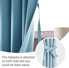 JIUZHEN Blackout Curtains for Bedroom– Thermal Insulated,Noise Reducing Room Darkening Privacy Drapes for Living Room, Set of 2 Panels with Tiebacks, 52 x 84 inch Long, Light Blue