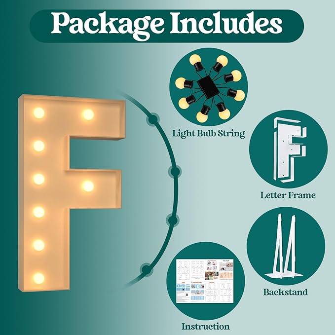 Marquee Letters 3 Feet Tall, 3FT Large Light up Letters F, Big Sign F with Warm White Light for Birthday Wedding Proposal Engagement Graduation Party Backdrop Decorations