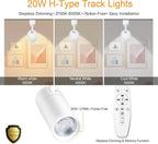 White 20W Track Lighting Heads,2700K-6500K Stepless Dimming H Type LED Track Light Heads Dimmable Rail Ceiling Spotlight Fixtures Accent,CRI90+ 24° 1800LM,4 Pack