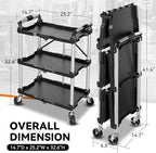 Auto Dynasty 3-Tier Folding Utility Cart with Wheels Lockable, 265LB Heavy Duty Collapsible Service Cart Foldable Rolling Carts for Home, Garage, Warehouses, Restaurants, Workshops