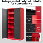 Letaya Metal Storage Cabinets with Lock, 72" Tall Locker Organizer Steel Cabinets, Adjustable Layers Shelves 2 Doors for Home, Office, Warehouse,Garage(Black Red)