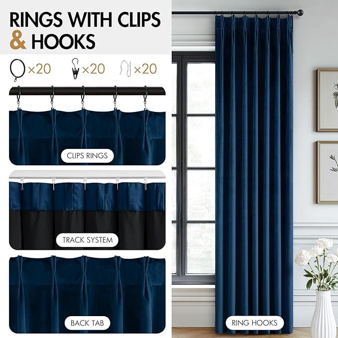 MIULEE Navy Blue Velvet Curtains 84 inches Long, Pinch Pleated Blackout Drapes with Hooks, Thermal Insulated Pinch Pleat Panels for Bedroom Living Room, 2 Panels