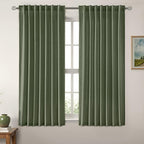 MIULEE Non-See-Through Privacy Linen Curtains 2 Panels, Light Filtering Window Curtains Farnhouse Textured Back Tab Semi Sheer Drapes for Bedroom Living Room, 52 x 63 Inches Long, Olive Green