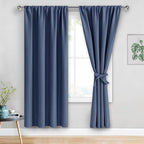 JIUZHEN Blackout Curtains for Bedroom– Thermal Insulated,Noise Reducing Room Darkening Rod Pocket Curtains for Living Room, Set of 2 Panels with Tiebacks, 42 x 72 inch Long, Dusty Blue