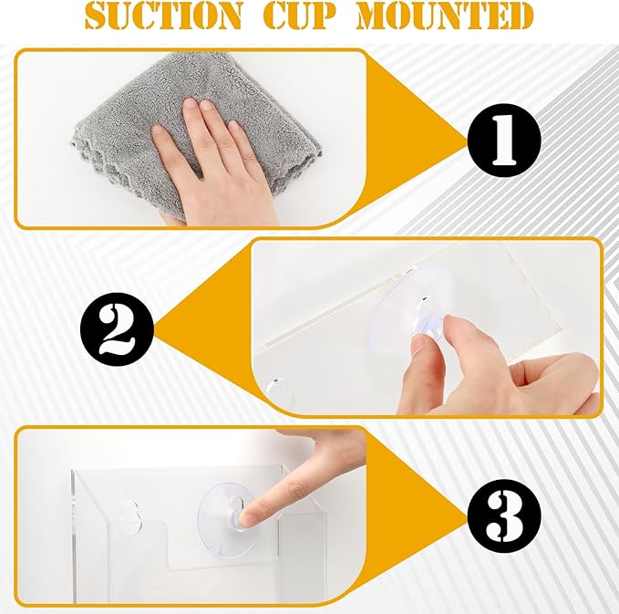 Thyle 2 Pcs Acrylic Brochure Holders Suction Cup Display Racks Wall Window or Glass Mount Clear Organizer Brochure Hanging Pamphlet Holder for Flyer Magazine File Display Book (8.7" X 8.7" X 2")