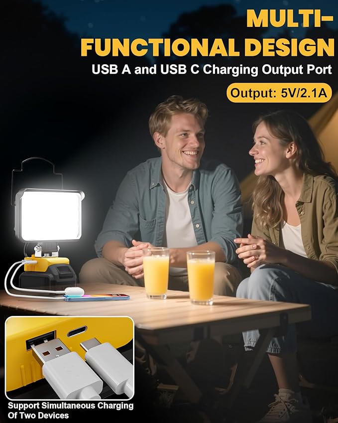 LIVOWALNY Cordless LED Work Light Compatible with Dewalt, 78W 7800LM 5" 20V Battery Flashlights with USB & Type-C & Low Voltage Protection & 140° Pivoting Head for Emergency, Outdoors & Job Site Light