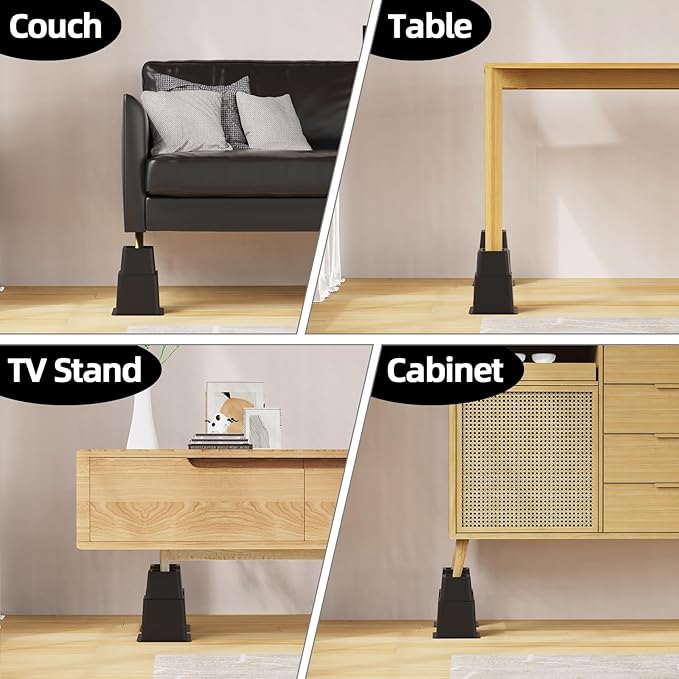 3, 5 or 8 inch Bed Risers Heavy Duty, Adjustable Furniture Risers for Bed, Sofa, Table, Chair, Support up to 1500 Lbs (Set of 9, Black)