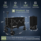 150L Collapsible Wagons Carts Foldable, 360LBS Heavy Duty Folding Beach Cart with Big All-Terrain Wheels, Portable Utility Wagon for Grocery, Shopping, Garden, Sports, Camping, Black