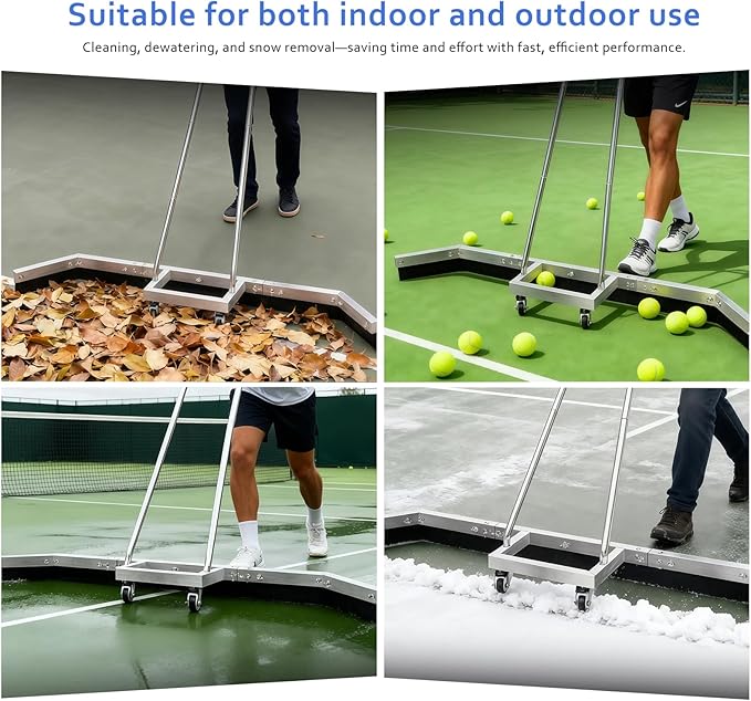Tennis Court Squeegee Floor squeegee heavy duty concrete floor Squeegee tennis court equipment, Silver Aluminum Frame with Rolling Wheels＋2EAV ,Garage Floor Squeegee Sports Court Maintenance Tool
