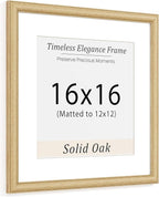 Natural Oak 16x16 Picture Frames Mat to 12x12 Picture Display,Original Wood Handcrafted Poster Frame,Wooden Frame 16x16 with Tempered Glass Graduation Family Wedding Photo Wall Mounted