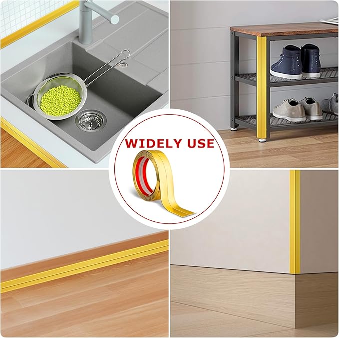 Flexible Wall Corner Protector Moulding Trim Peel and Stick Wall Corner Guards Edge Protector Self Adhesive Molding Trim Strip for Edge Ceiling (Gold, 1.6 in x 20 Ft)