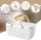 Sadnyy 4 Pcs Plastic Mesh Garden Harvest Basket Storage Basket with Wooden Handle Multi Functional Mesh Bin for Kitchen Cabinet Picnic Fruit Vegetable Gathering Organizer(Large, Small,White)