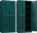Kitchen Pantry Cabinet,71”Green Metal Pantry Storage Cabinets with Doors and 4 Adjustable Shelves,Kitchen Cabinet with 2 Gold Handles,Tall Cabinet for Livingroom, Bathroom