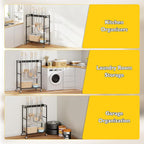 BORISI Broom And Mop Holder, Movable Broom Closet Storage Cabinet, Cleaning Cart with Mop Hanger Gripper Rack, Janitorial Cart, Utility Carts, Laundry Room Organization Home Essentials