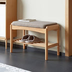 Solid Wood Shoe Bench Assembled, Shoe Rack Bench with Gray Cushion for Entryway, Living Room, Bedroom, Hallway, 11.8" x 23.6" x 16.5", Natural