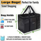 Homemell Heavy Duty Reusable Grocery Bags, Large Collapsible Tote Bag Holds 100 LBS, Extra-Strength Premium Material (Black, 4-Pack)