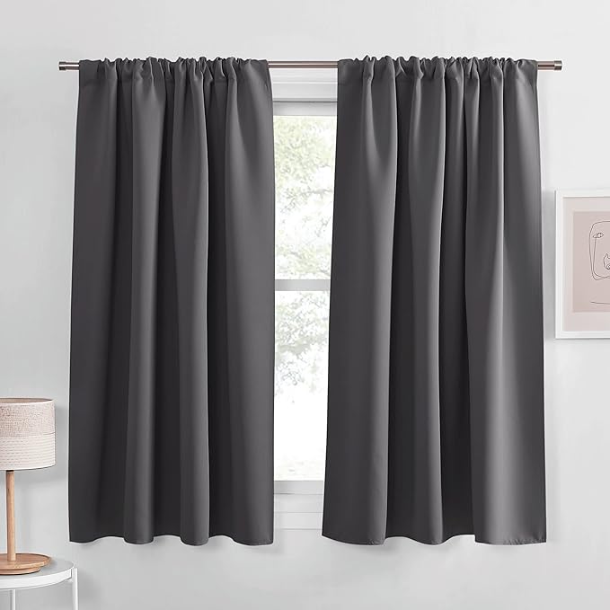 PONY DANCE Grey Curtains - Window Treatments Home Decor Thermal Insulated Curtain Drapes Light Filter Energy Efficient Low Shading Effect for Bedroom & Kitchen, 42 W x 63 L, 2 Pieces