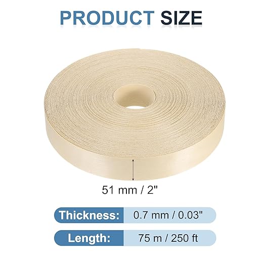 PATIKIL Birch Edge Banding, 2 Inch x 250 ft Wood Veneer Tape Pre-glued Flexible Plywood Edge Banding with Hot Melt Adhesive for Furniture Restoration