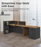 Modern L-Shaped Reception Desk with Counter - 71" Front Desk Reception Counter with Open Shelves, Lockable Drawer, Keyboard Tray & Modesty Panel for Office, Lobby, Salon, Spa, Retail Checkout, Left