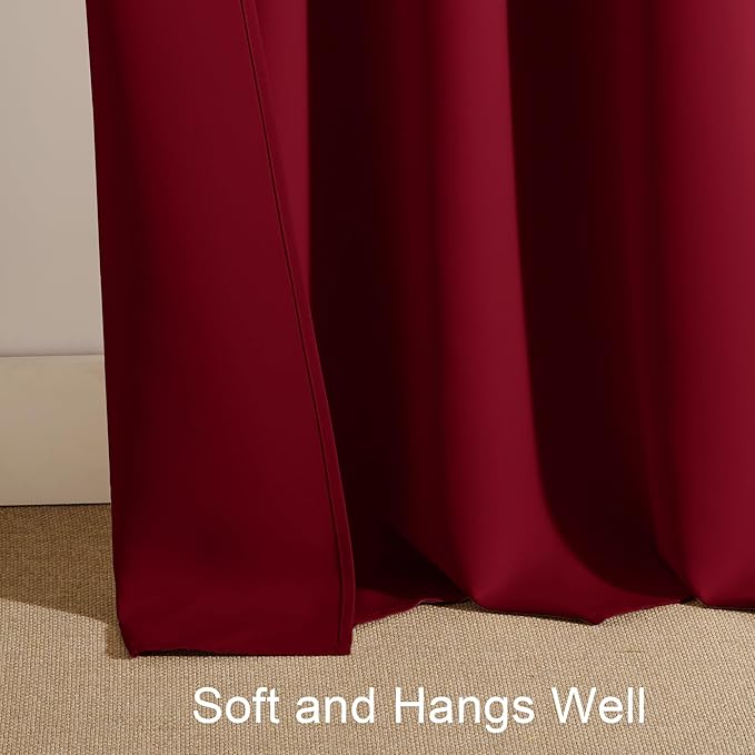 PONY DANCE Home Decor Curtains Set - Window Drapes Thermal Curtain Rod Pocket Xmas New Year Room Darkening Panels/Window Treatments Light Blocking for Living Room, 52 W x 72 L, Red, 2 PCs