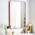30x20 Mirror Rectangle Wall Mounted Aluminum Metal Frame Square Mirrors for Entryway Girl Bedroom Bathroom Living Room 30 20 inch Pink Rose Gold