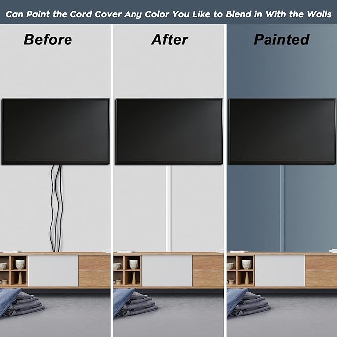 62.8in Cable Cover Wall, White Wire Cover for Wall, Paintable Cord Cover Wall Kit, Cord Hiders for TV on Wall, Hide Cords Wall Mounted TV - Cord Concealer Cable Channel 4xL15.7in W0.98in H0.5in