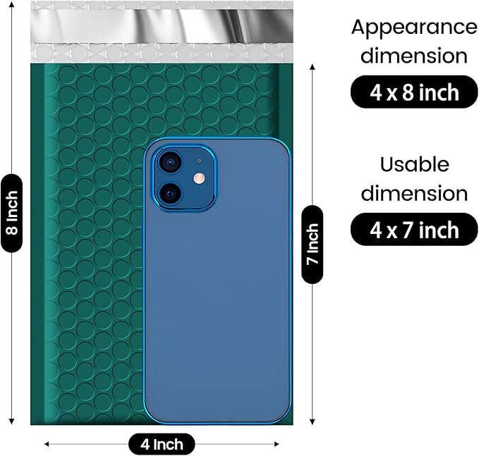 Fuxury Bubble Mailers 4x8" 200 Pack Self Seal Bubble Envelopes Padded Mailers Usable Size 4x7" Forest Green Padded Envelopes for Small Business Envelope Mailers