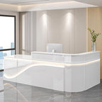 Modern Reception Desk – Front Desk, Reception Counter for Office, Checkout Counter, LED Lighting, Storage, Soft Close Drawers, Custom Logo, Fully Assembled (A,88IN)