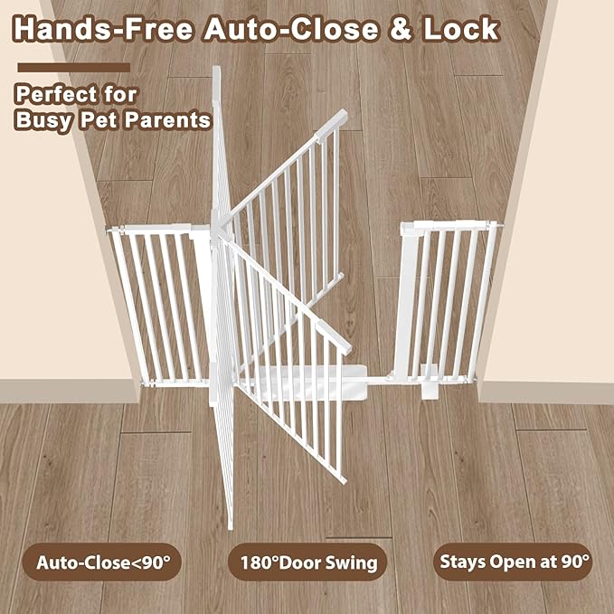 41'' Extra Tall Baby Gate for Large Dogs Pets Indoor No Jumping Over, 46-54.7'' Wide Heavy Duty Puppy Gate for Doorways, Pressure Mounted Metal Gate for Child Toddler No Tools Needed(White)