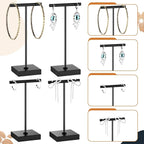 Kigeli 6 Pack Metal T Bar Earring Display Stand Retail Earring Display Holder Detachable Metal Earring Display Storage Rack Jewelry Photography Prop, Square Base, Height 4.3" and 5.1" (Black)