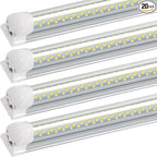LED Shop Light,8FT 120W 12000LM 6500K,T8 Tube Lights Fixture White no dimmabl,High Output,Clear Cover,Integrated,V Shape 8 Foot Light Bulb,LED Shop Light for Garage Workshop (20 Pack)